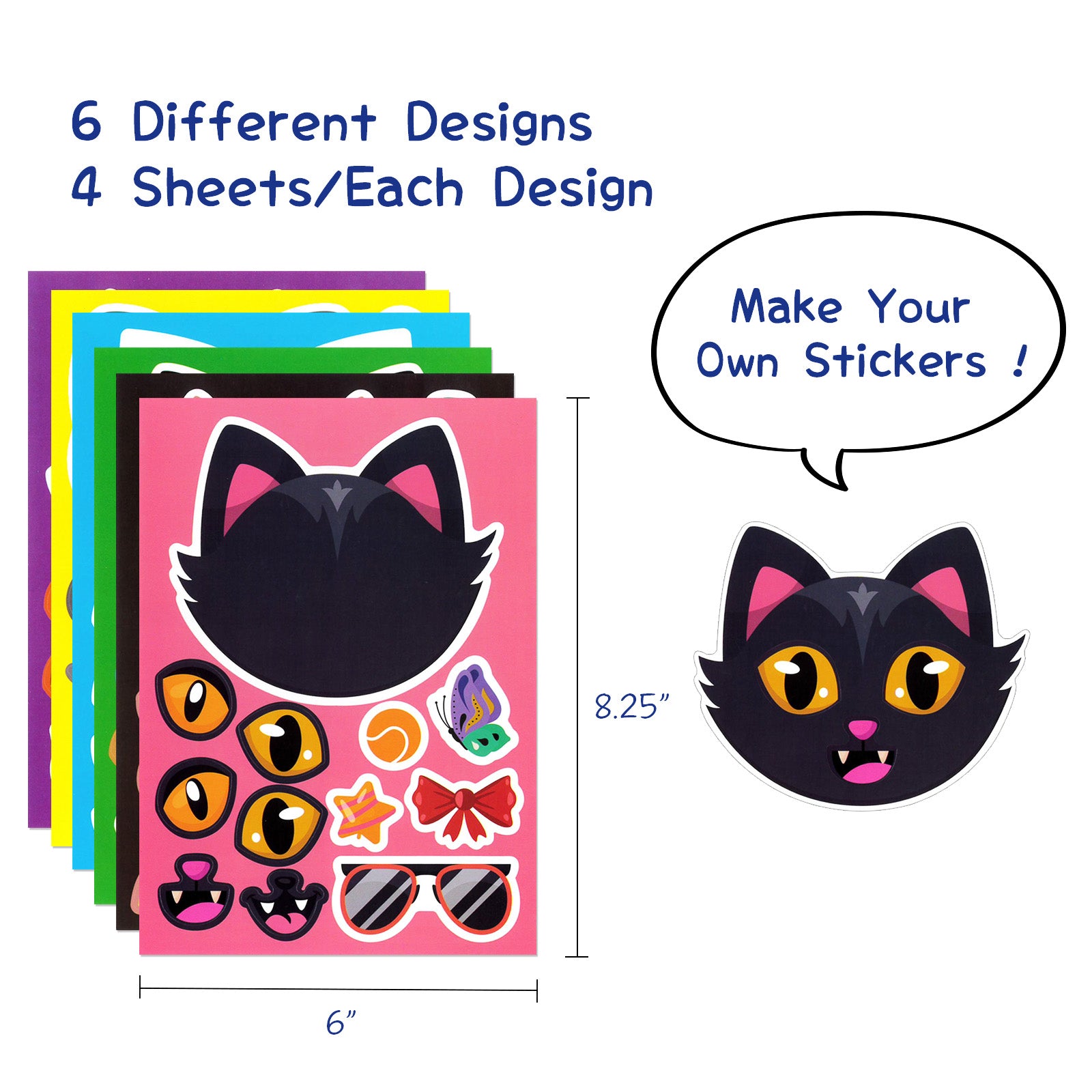 Wrapables Make Your Own Sticker Sheets, DIY Make a Face Animal, Food, Party Favor Stickers (24 Sheets)