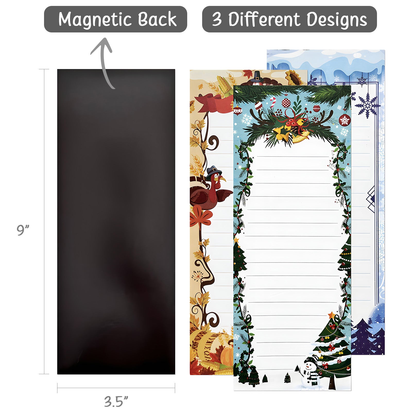Wrapables Magnetic Notepads for Refrigerator, To-Do lists, Grocery Shopping, Memo, Reminders (Set of 3)