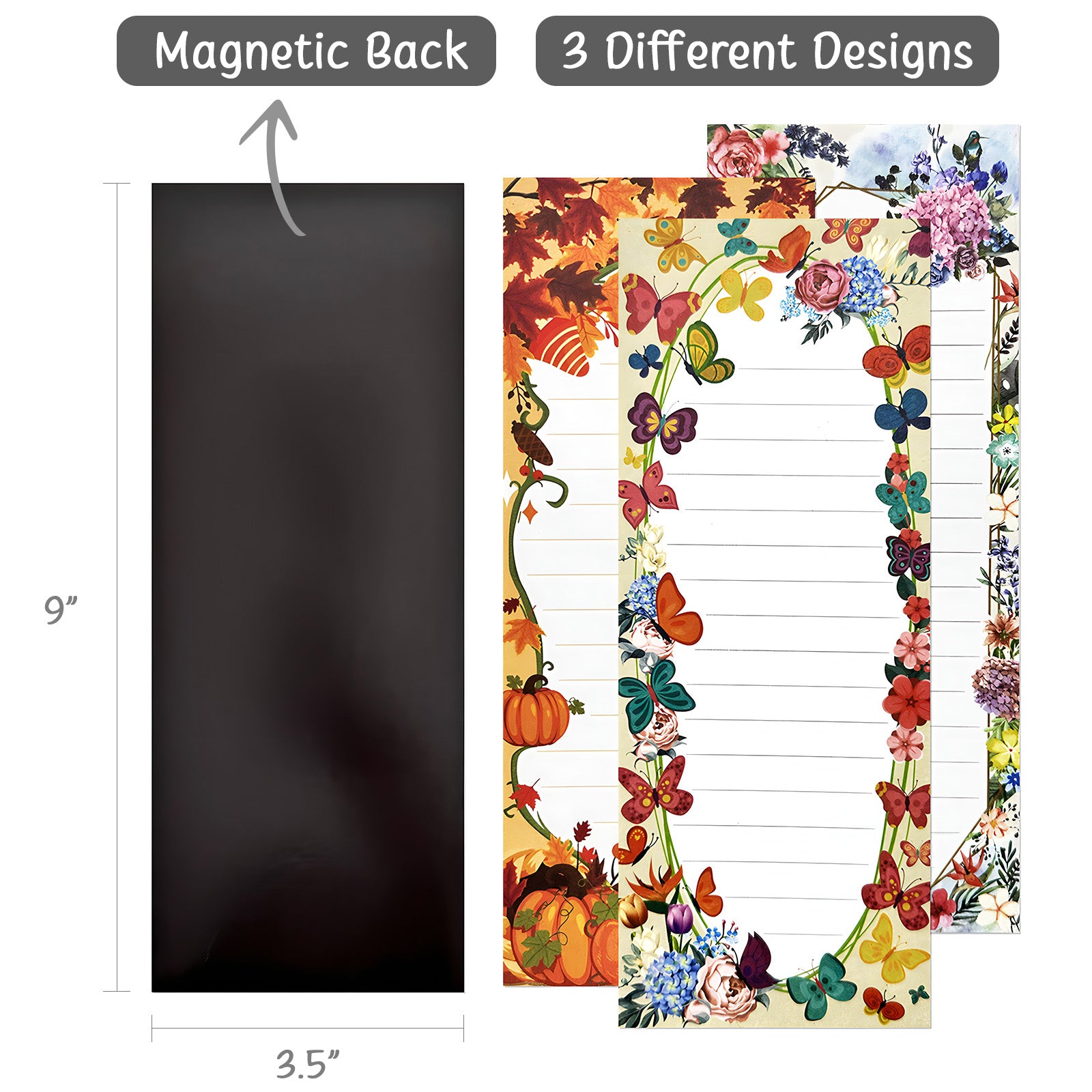 Wrapables Magnetic Notepads for Refrigerator, To-Do lists, Grocery Shopping, Memo, Reminders (Set of 3)