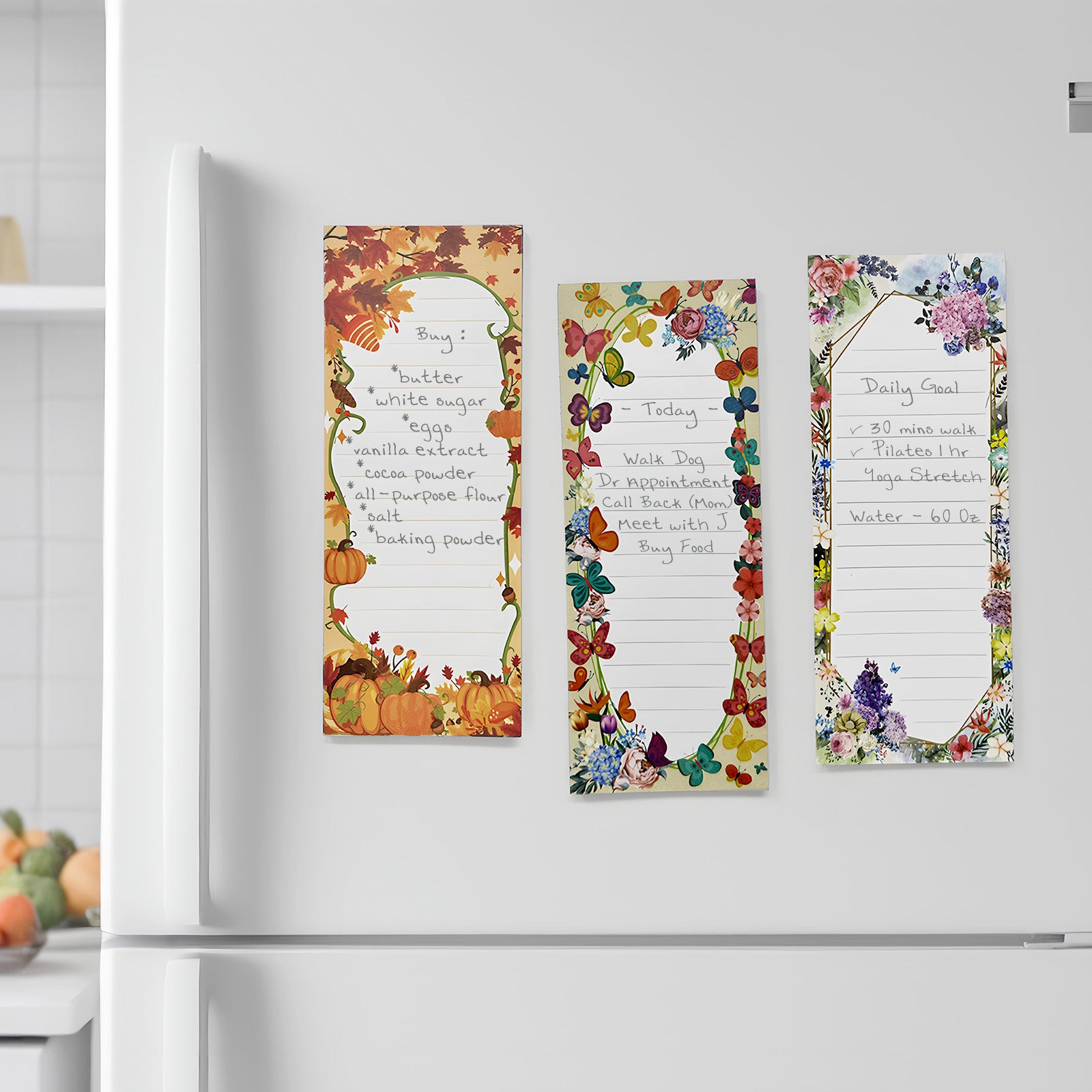 Wrapables Magnetic Notepads for Refrigerator, To-Do lists, Grocery Shopping, Memo, Reminders (Set of 3)
