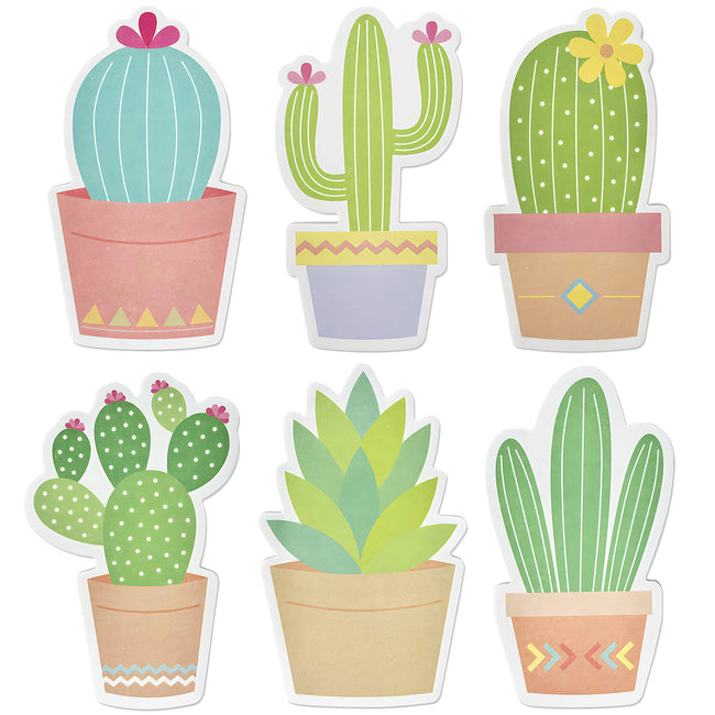 Wrapables Cute Cactus Succulents Sticky Notes, Adhesive Memo Notepads for Home, Office, Work (Set of 6)
