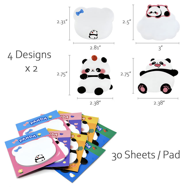 Wrapables Cute Panda Sticky Notes, Adhesive Memo Notepads for Home, Office, Work (Set of 8)