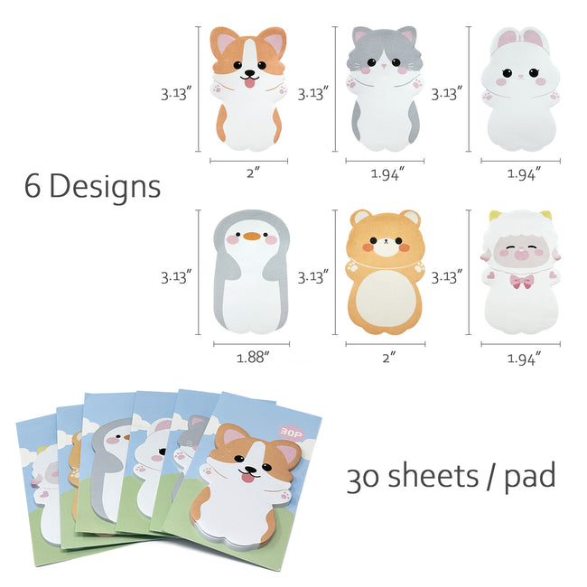 Wrapables Baby Animals Sticky Notes, Adhesive Memo Notepads for Home, Office, Work (Set of 6)