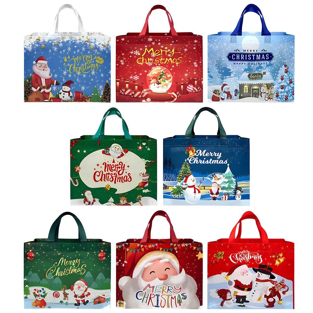 Wrapables Non-Woven Reusable Christmas Holidays Gift Bags with Handles for Gift Wrap, Parties, Favors and Treats (Set of 8)
