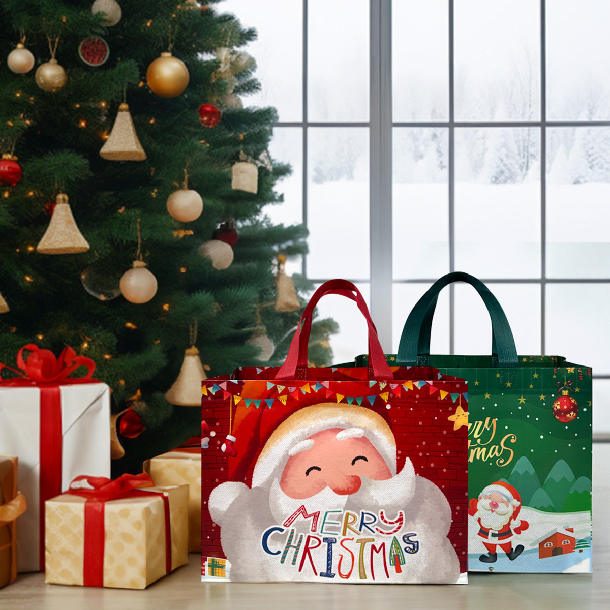Wrapables Non-Woven Reusable Christmas Holidays Gift Bags with Handles for Gift Wrap, Parties, Favors and Treats (Set of 8)