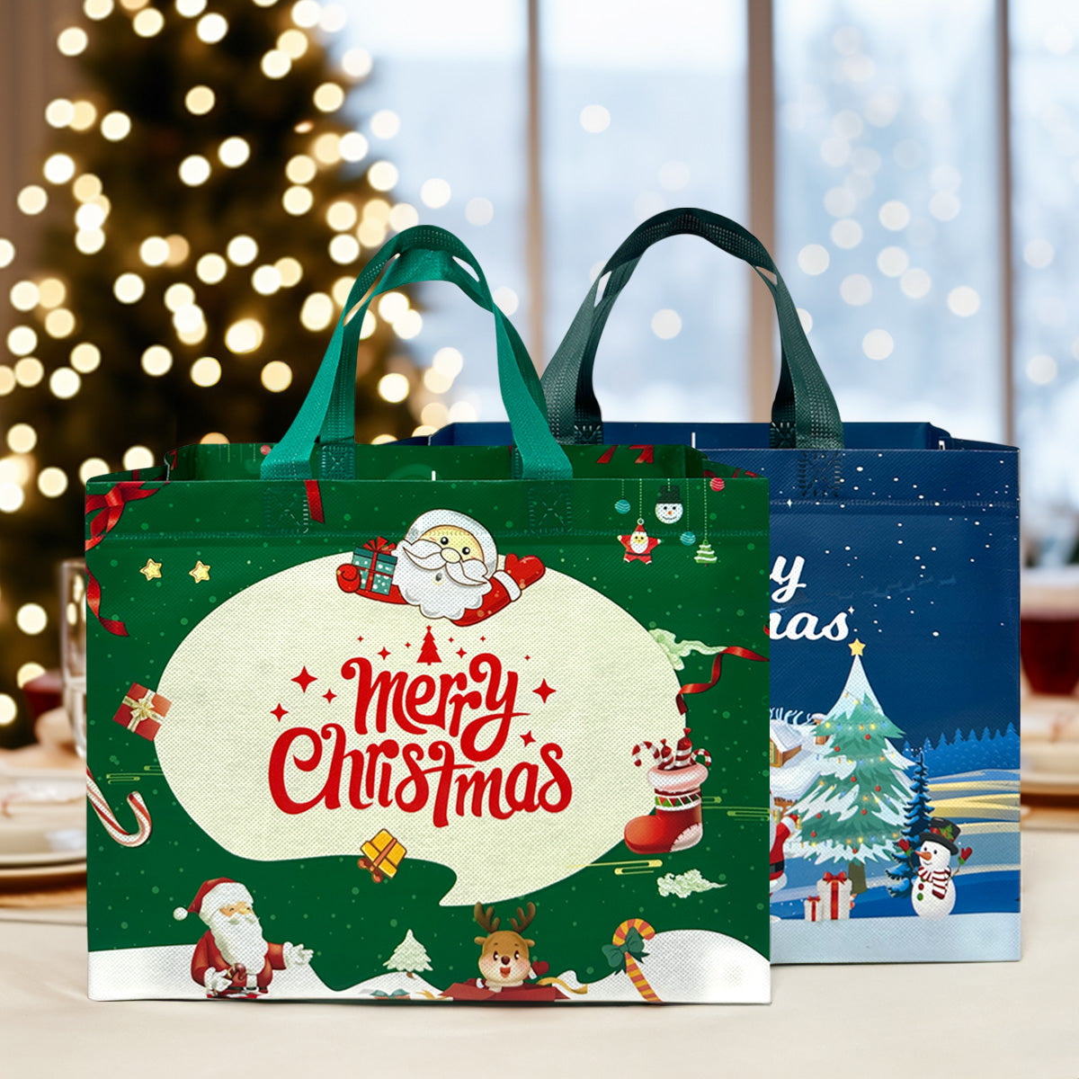 Wrapables Non-Woven Reusable Christmas Holidays Gift Bags with Handles for Gift Wrap, Parties, Favors and Treats (Set of 8)