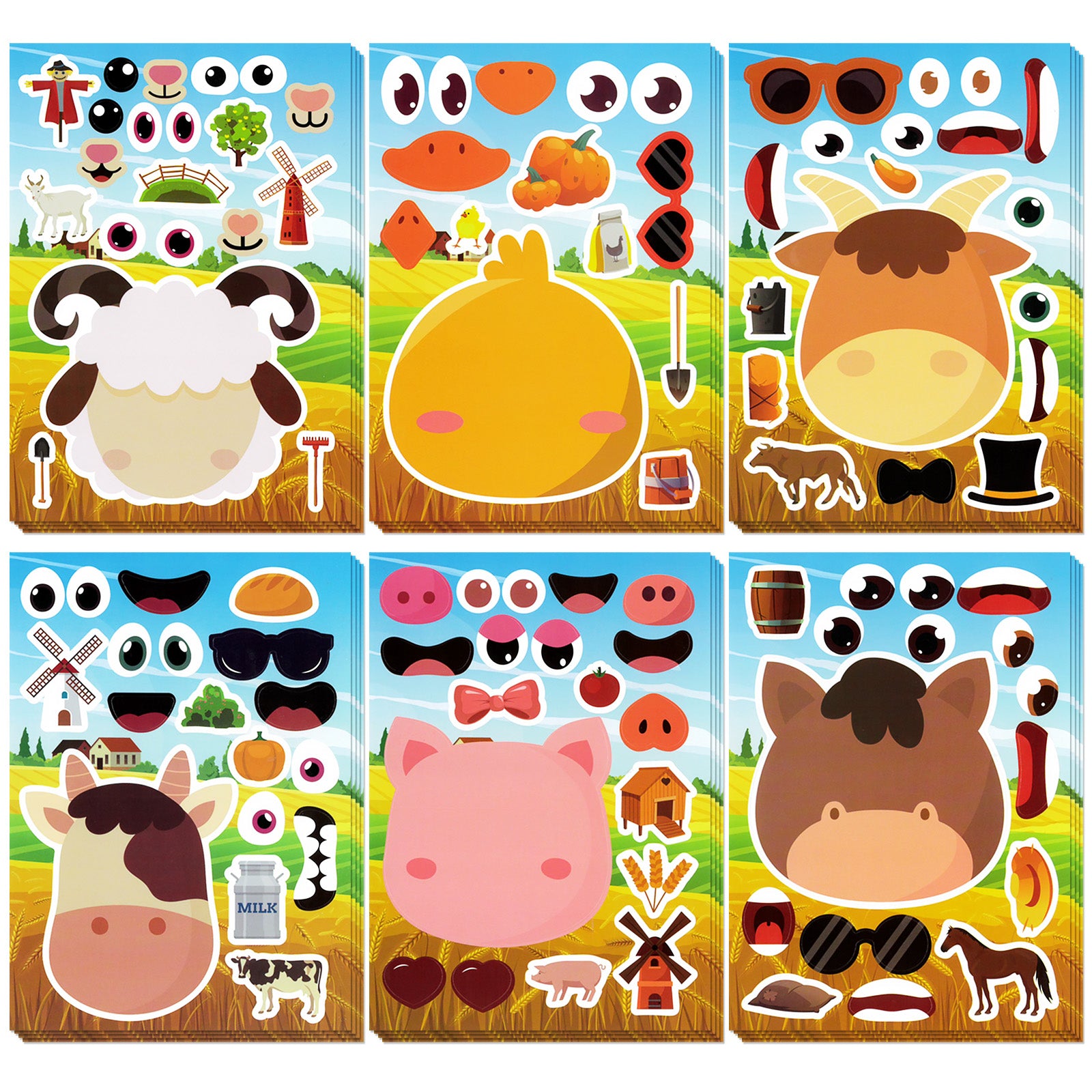 Wrapables Make Your Own Sticker Sheets, DIY Make a Face Animal, Food, Party Favor Stickers (24 Sheets)