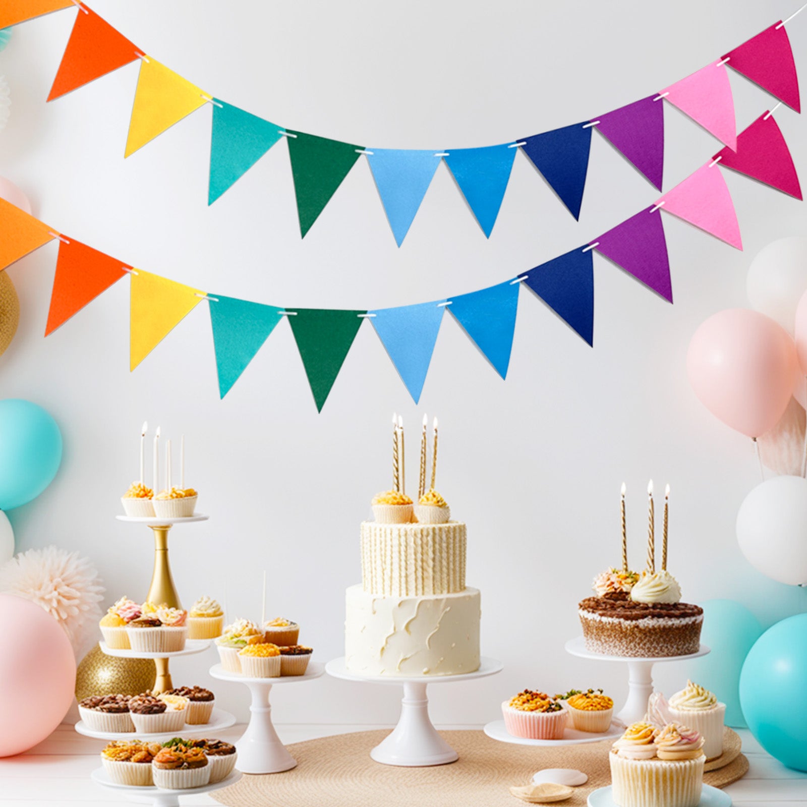 Wrapables Felt Multicolor Rainbow Pennant Banner for Birthday Parties, Baby Showers, Nurseries (Set of 3)