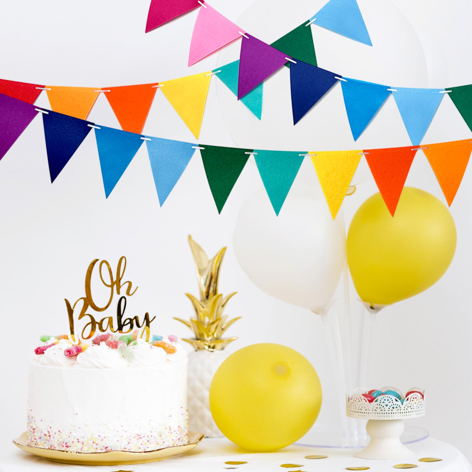 Wrapables Felt Multicolor Rainbow Pennant Banner for Birthday Parties, Baby Showers, Nurseries (Set of 3)