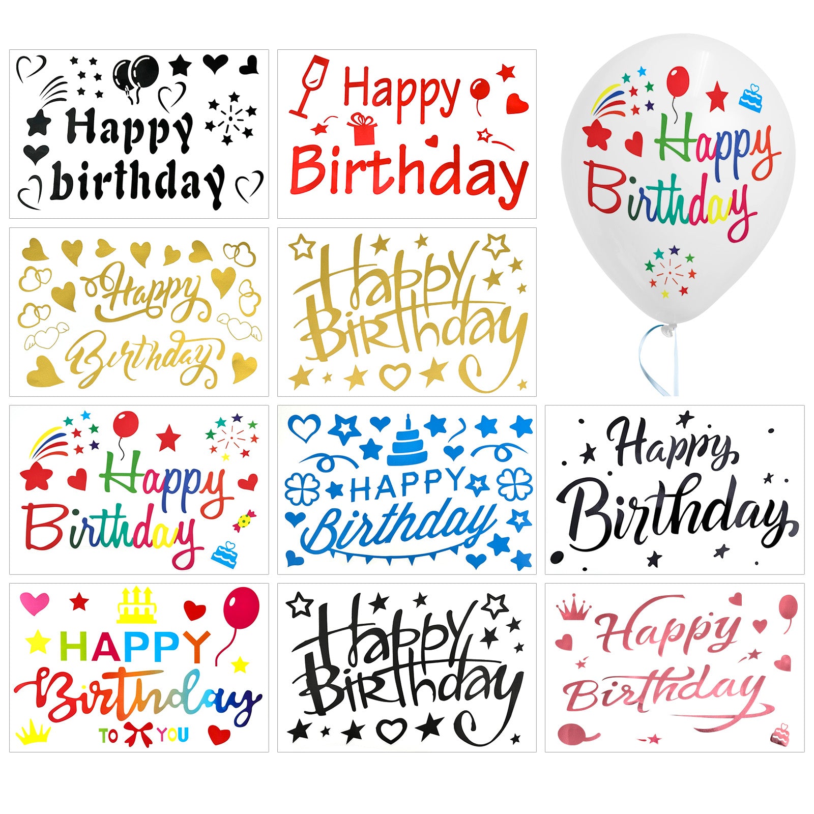 Wrapables Bobo Balloon Stickers, DIY Balloon Decoration Decals for Birthday Parties, Celebrations (Set of 10)