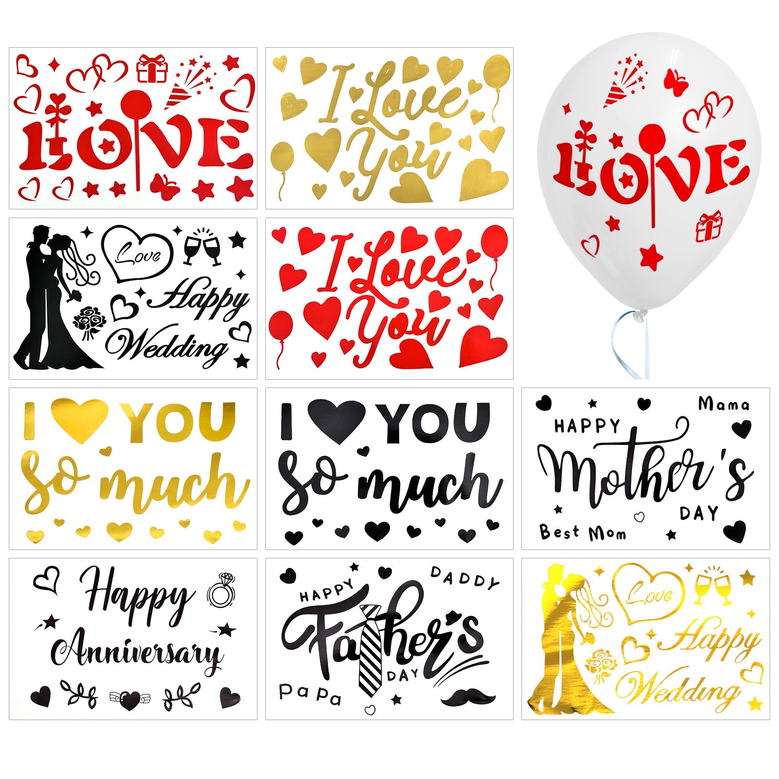 Wrapables Bobo Balloon Stickers, DIY Balloon Decoration Decals for Birthday Parties, Celebrations (Set of 10)