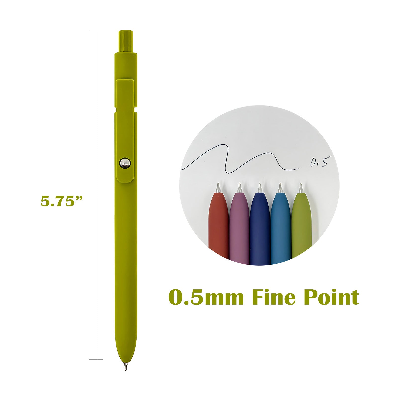 Wrapables Smooth Retractable Black Ink Gel Pens, 0.5mm Fine Point, for Home Office Work (Set of 5)