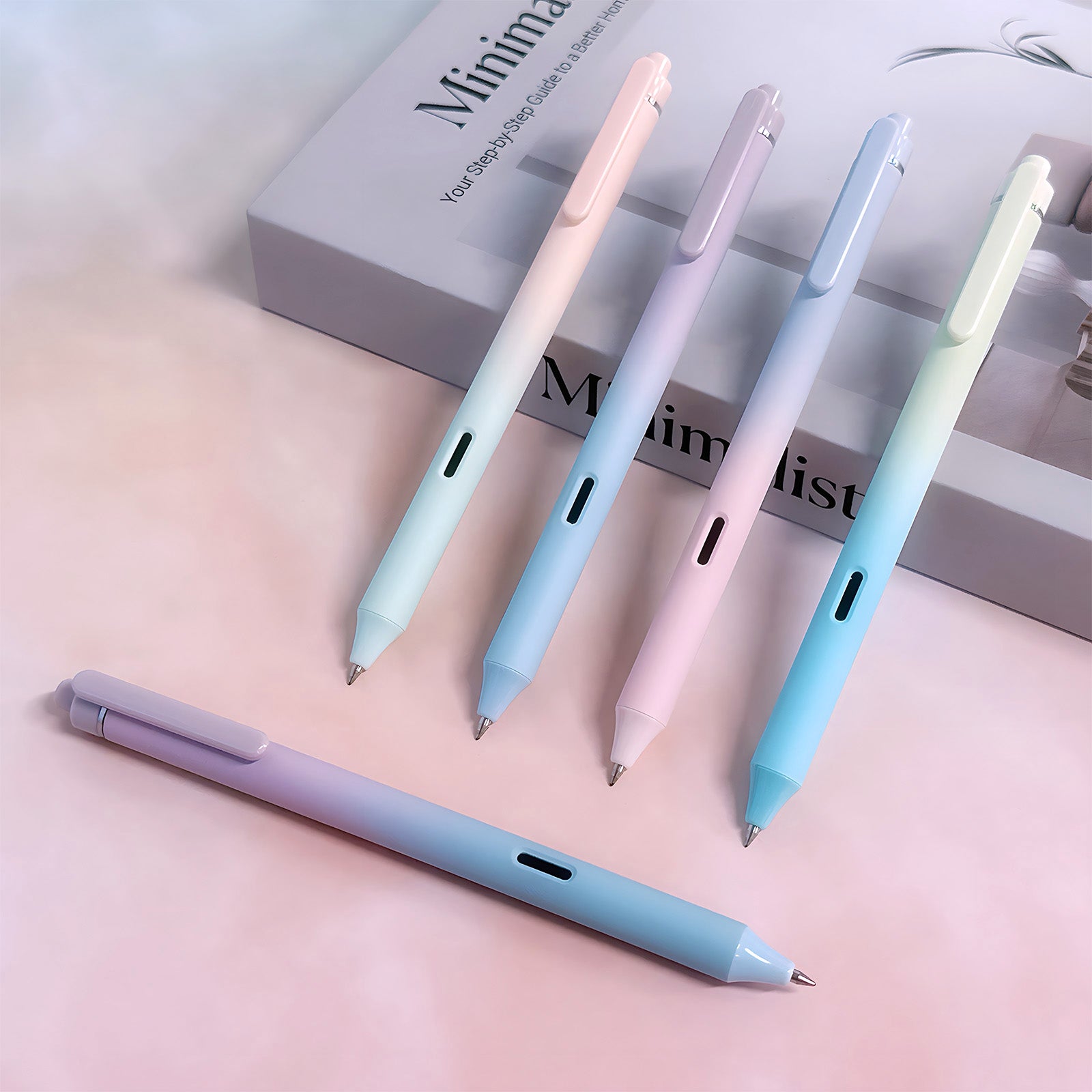 Wrapables Whisper Fusion Silent Retractable Gel Pen Set (5 Pack), 0.5mm Fine Point Black Ink