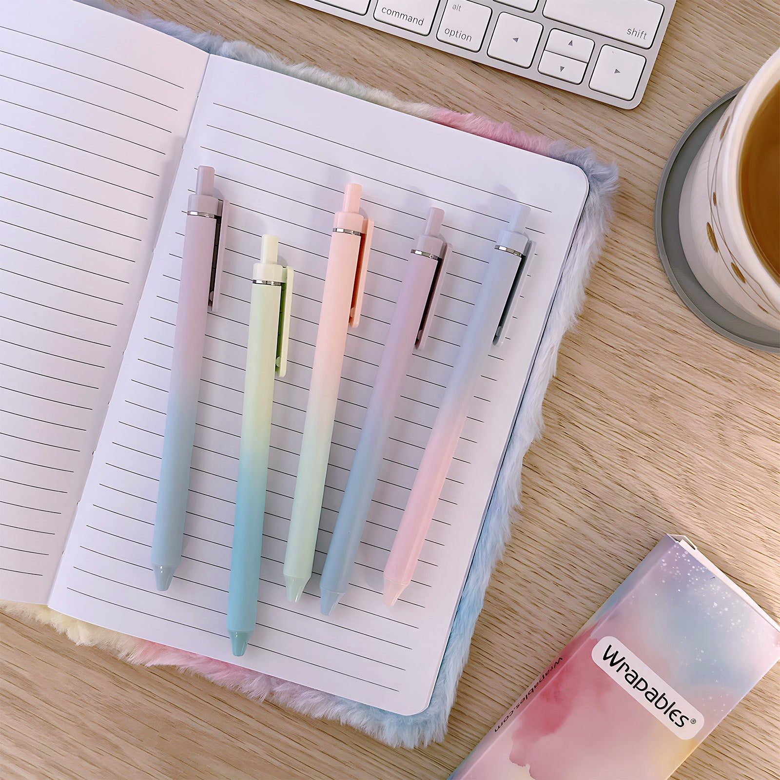 Wrapables Whisper Fusion Silent Retractable Gel Pen Set (5 Pack), 0.5mm Fine Point Black Ink