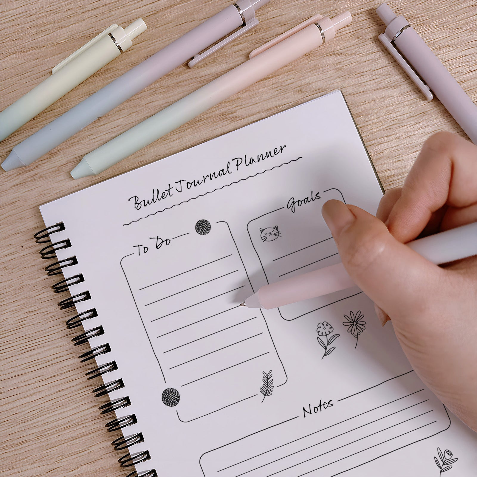 Wrapables Whisper Fusion Silent Retractable Gel Pen Set (5 Pack), 0.5mm Fine Point Black Ink