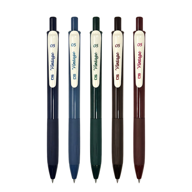 Wrapables Multi-Color Retractable Gel Pen Set (5 pack), 0.5mm Fine Point, for Writing, Journaling, Drawing, Home and Office
