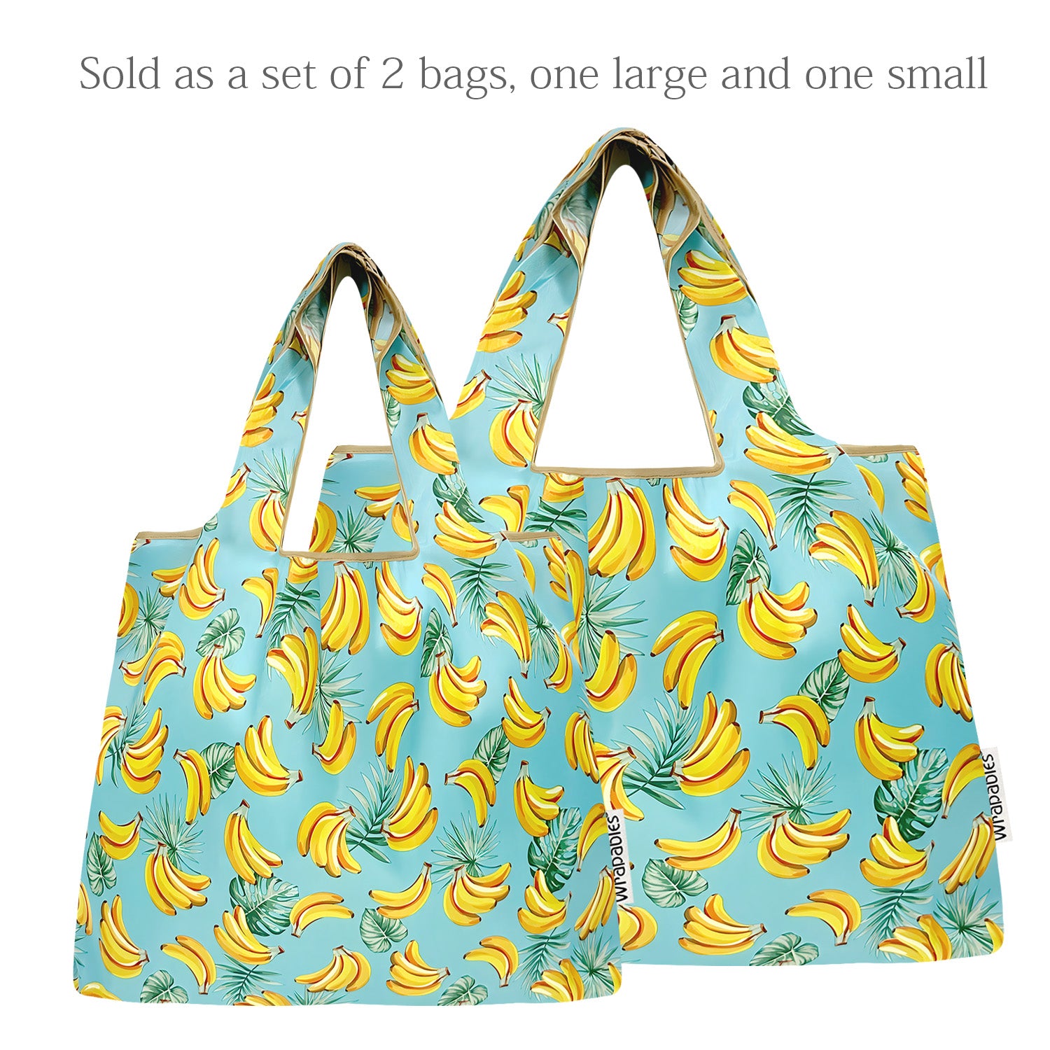 Wrapables Large & Small Foldable Nylon Reusable Shopping Bags (Set of 2), Bananas