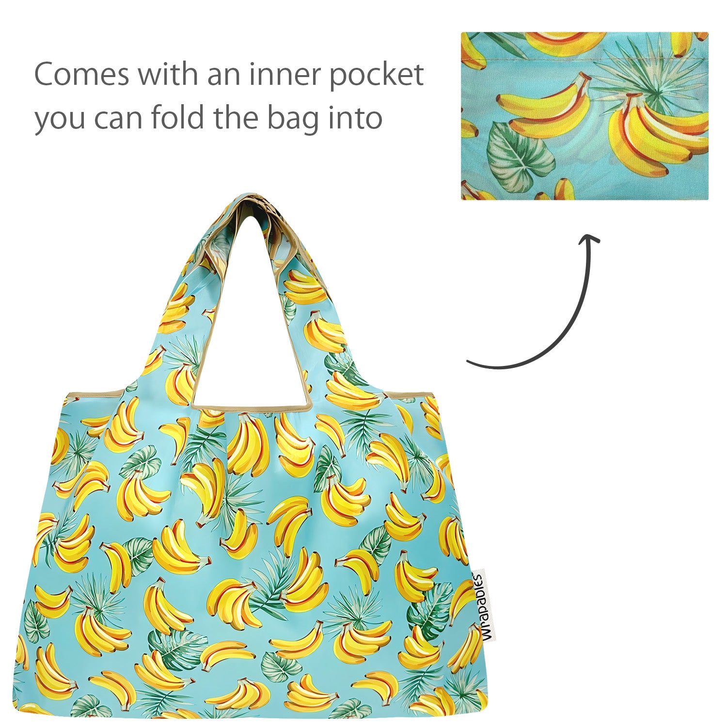 Wrapables Large & Small Foldable Nylon Reusable Shopping Bags (Set of 2), Bananas