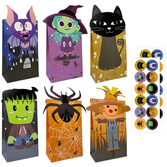 Wrapables Halloween Trick or Treat Bags with Stickers, Goody Bags for Parties, Candy and Treats (Set of 24)