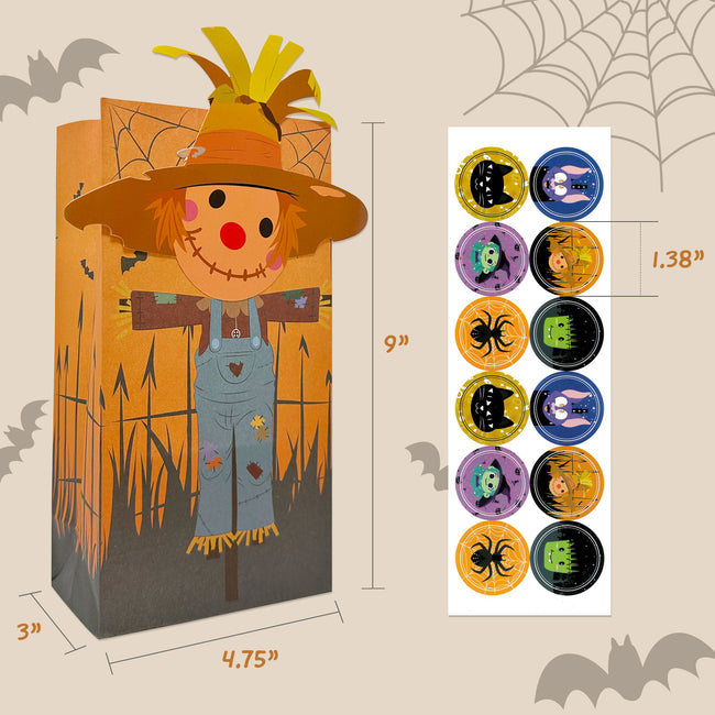 Wrapables Halloween Trick or Treat Bags with Stickers, Goody Bags for Parties, Candy and Treats (Set of 24)
