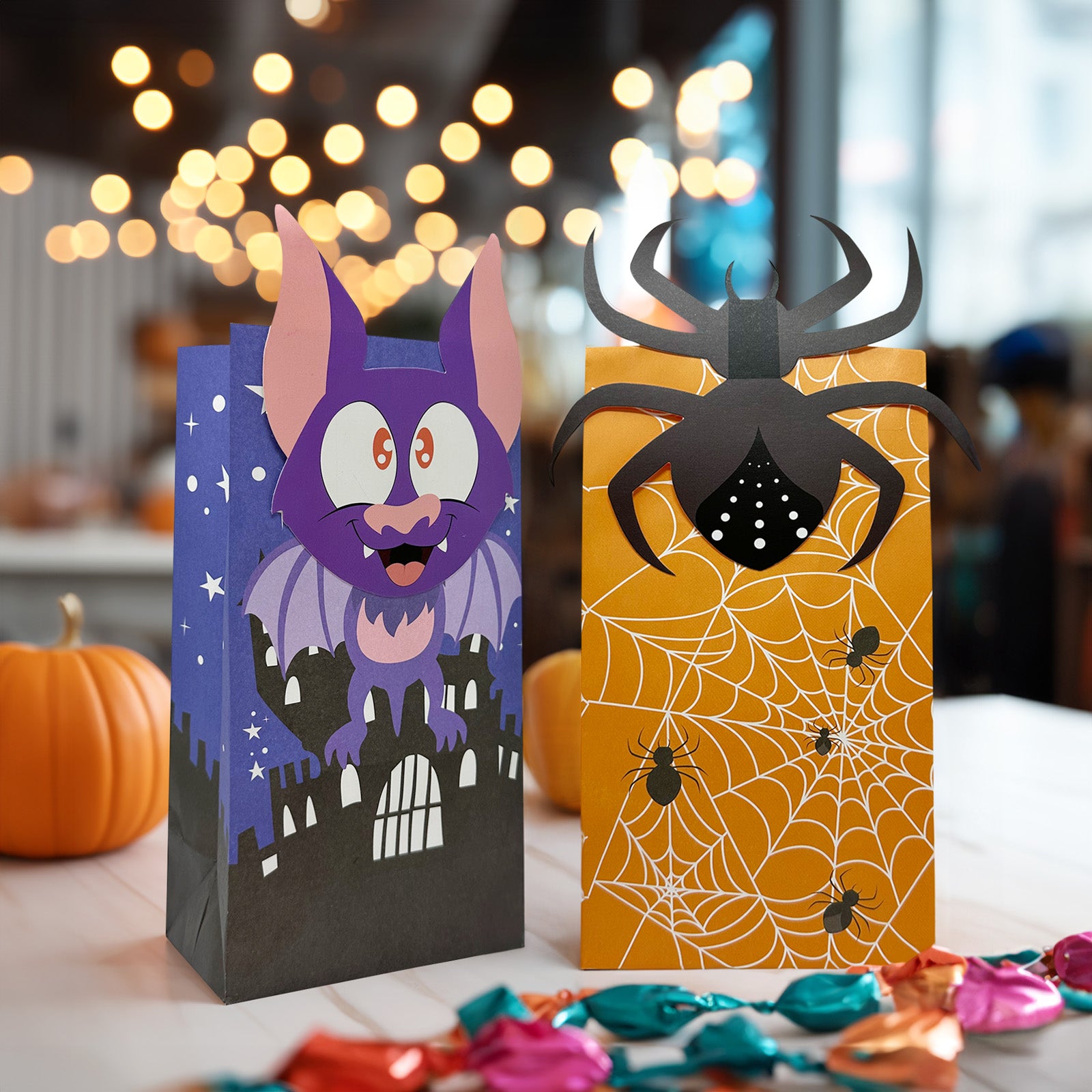 Wrapables Halloween Trick or Treat Bags with Stickers, Goody Bags for Parties, Candy and Treats (Set of 24)