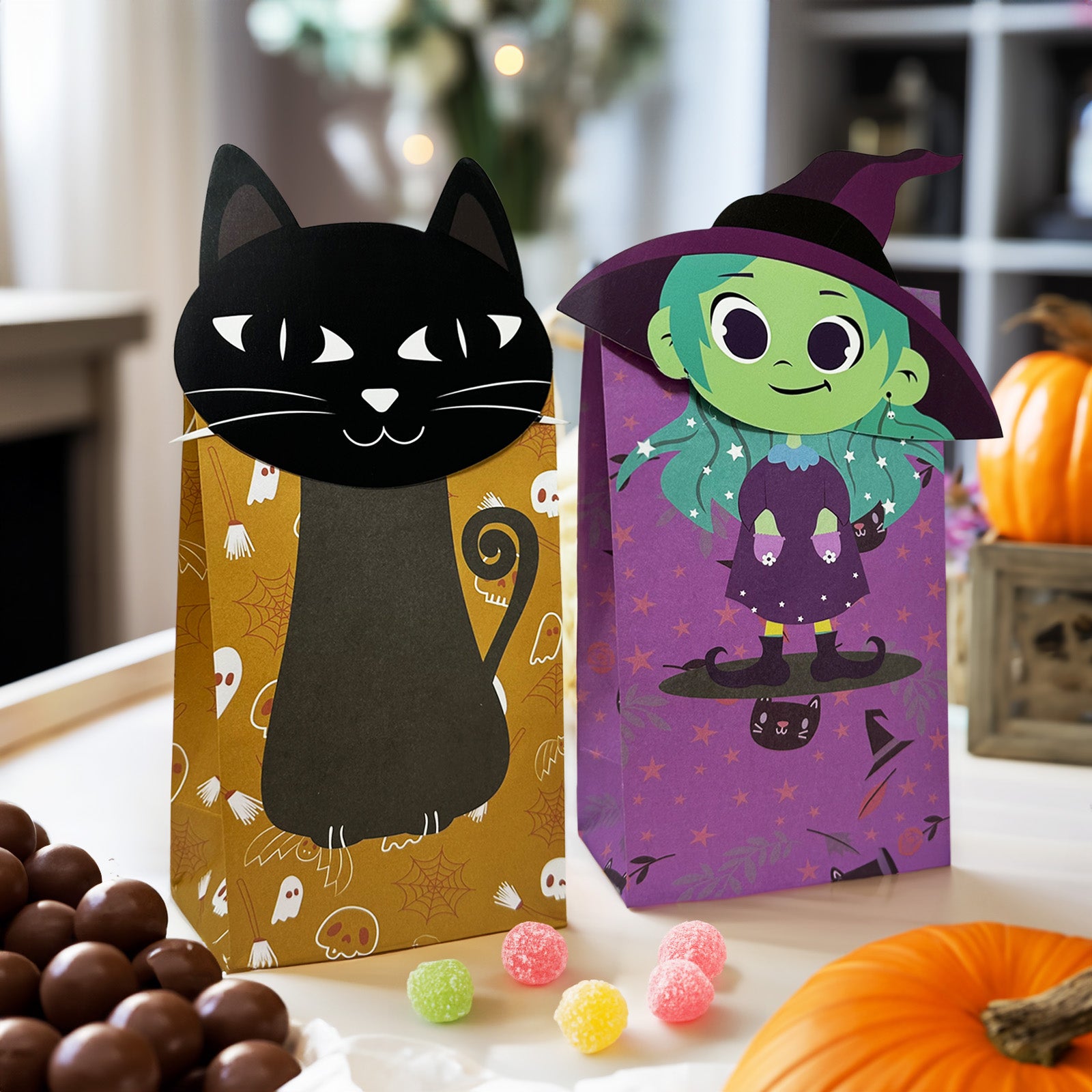Wrapables Halloween Trick or Treat Bags with Stickers, Goody Bags for Parties, Candy and Treats (Set of 24)