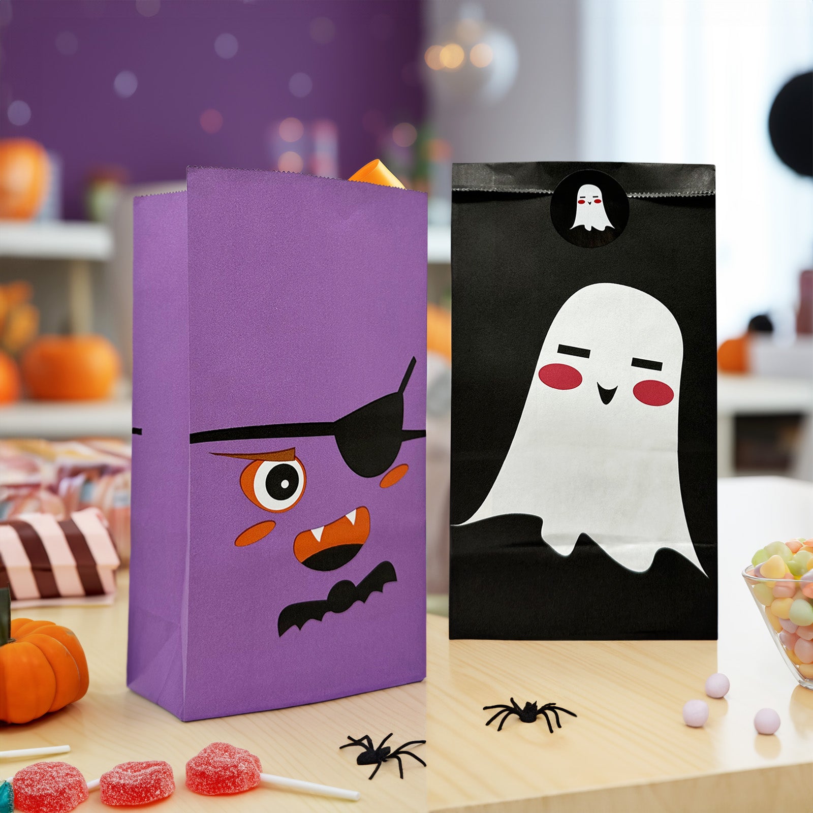 Wrapables Halloween Trick or Treat Bags with Stickers, Goody Bags for Parties, Candy and Treats (Set of 24)