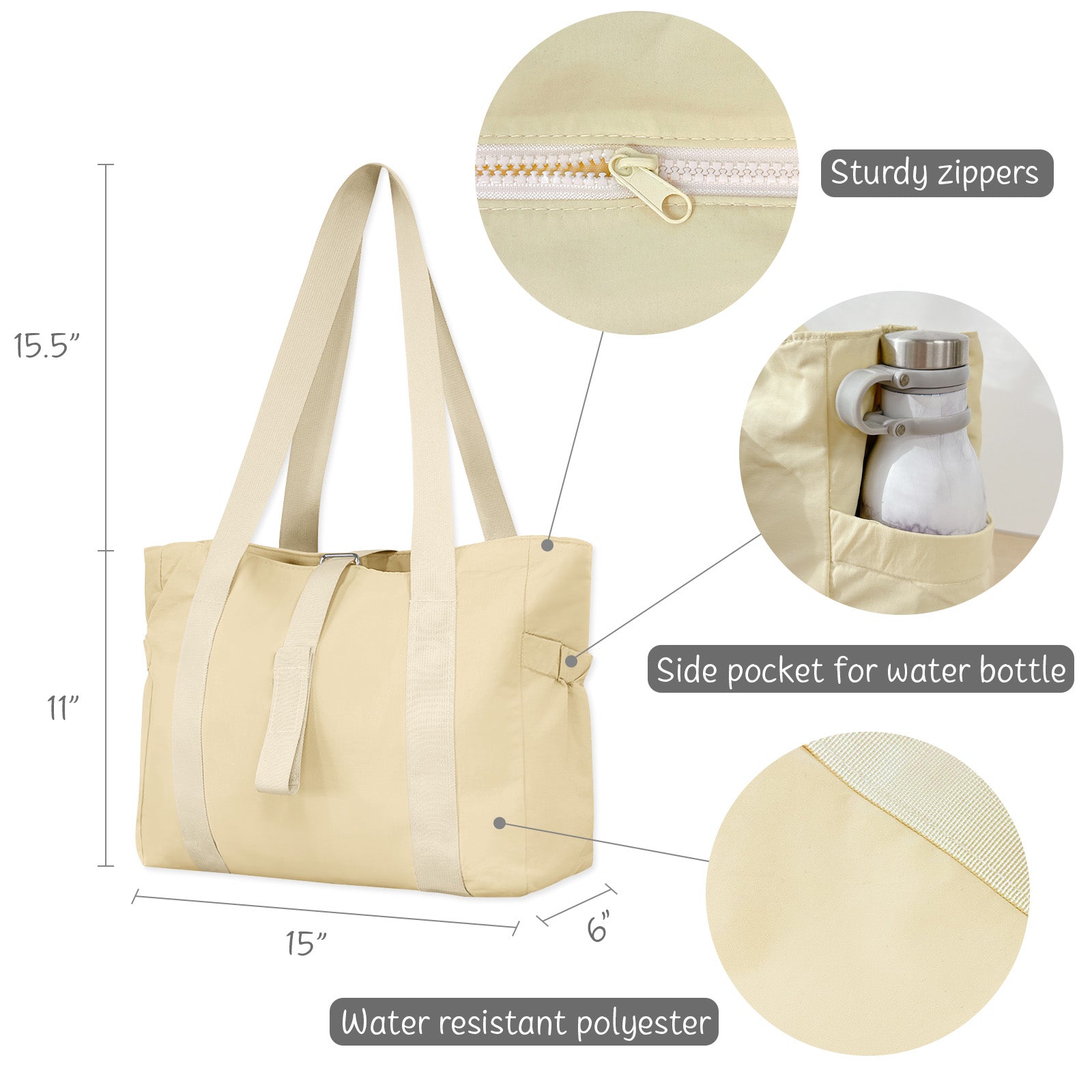 Wrapables Yoga Tote Bag, Gym, Work, Overnight, Travel Bag, Cream