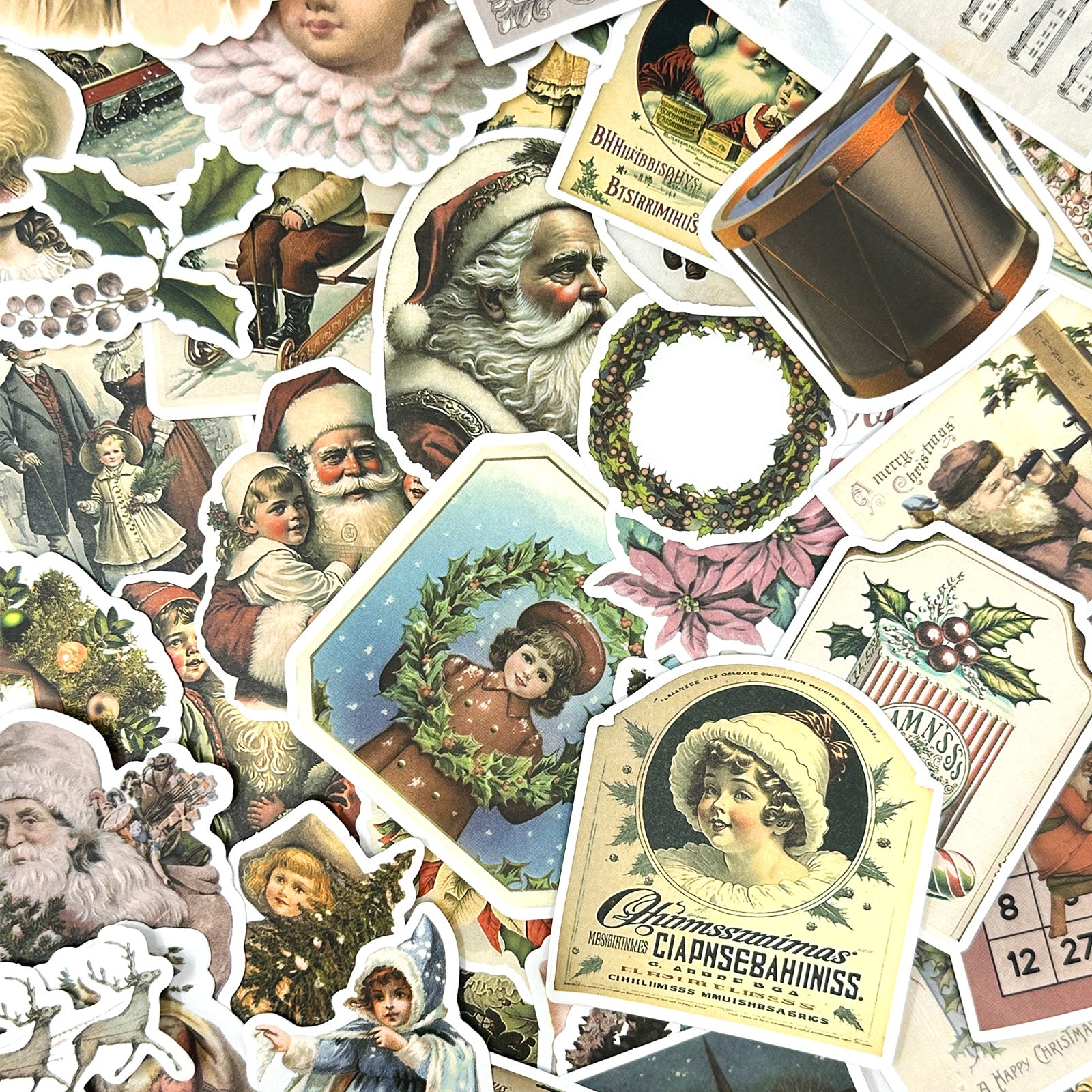 Wrapables Waterproof Christmas Vinyl Stickers, 86pcs, Vintage Xmas