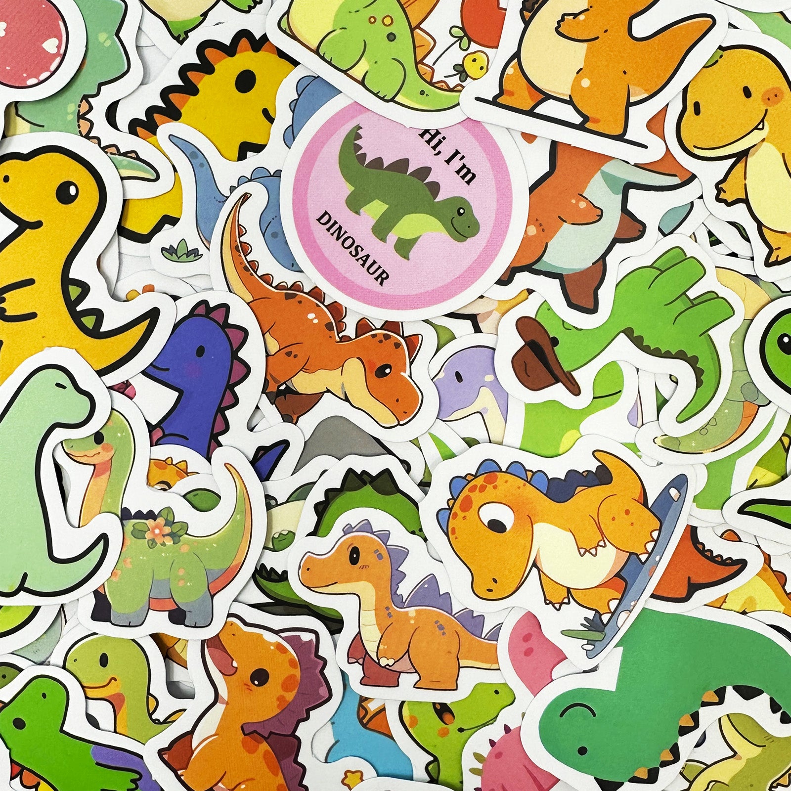 Wrapables Waterproof Vinyl Stickers, 100pcs, Cute Dinos
