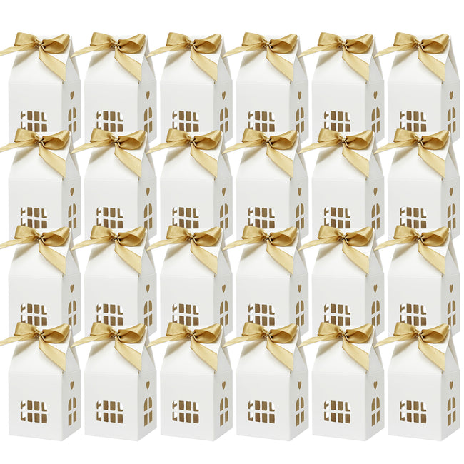 Wrapables House Shaped Gift Boxes with Ribbons (Set of 24)