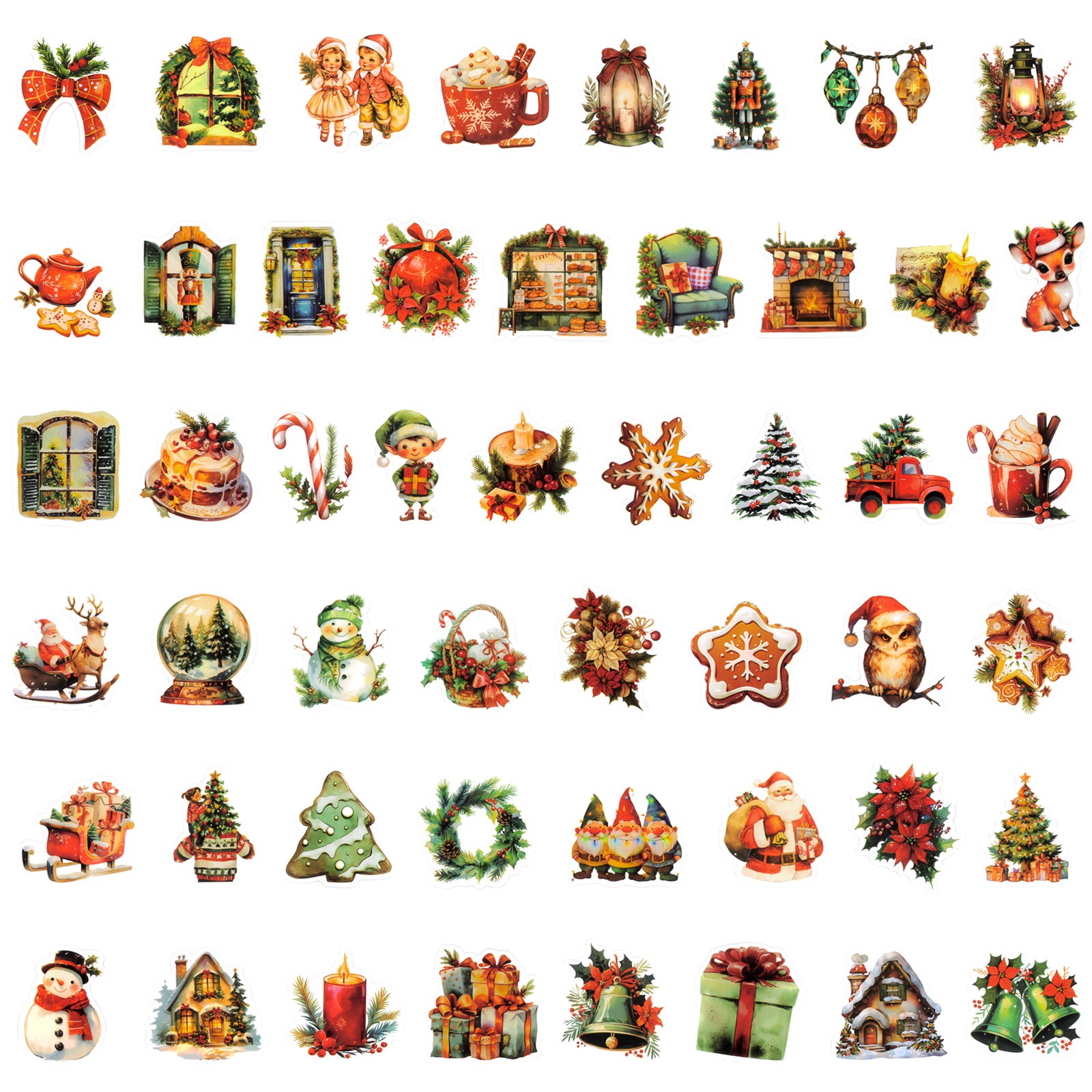 Wrapables Waterproof Christmas Vinyl Stickers, 100pcs, Classic Xmas