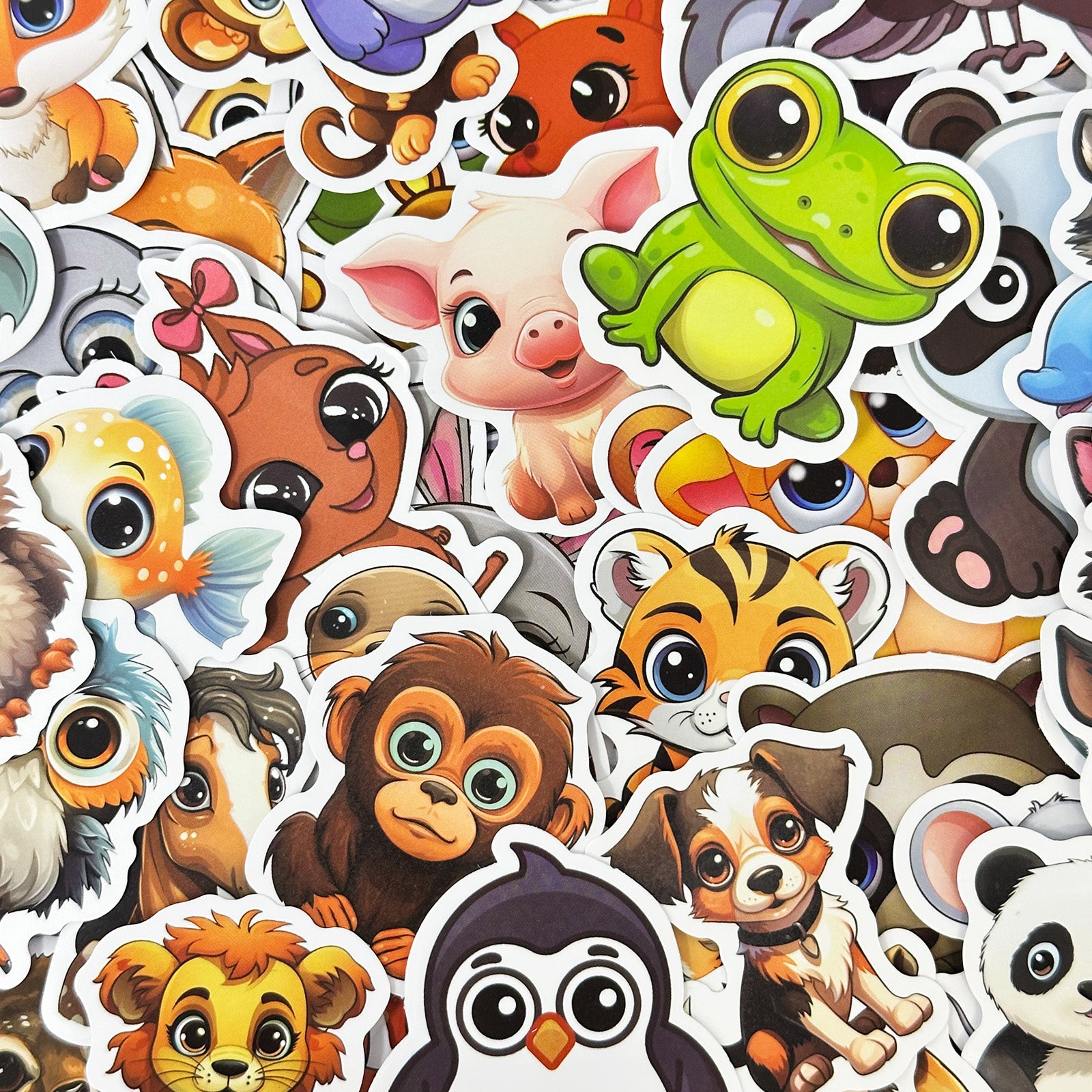 Wrapables Waterproof Vinyl Stickers, 100pcs, Adorable Animals