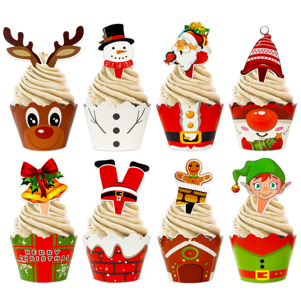 Reindeer Christmas Cake Decorations x5 set yule log cupcake