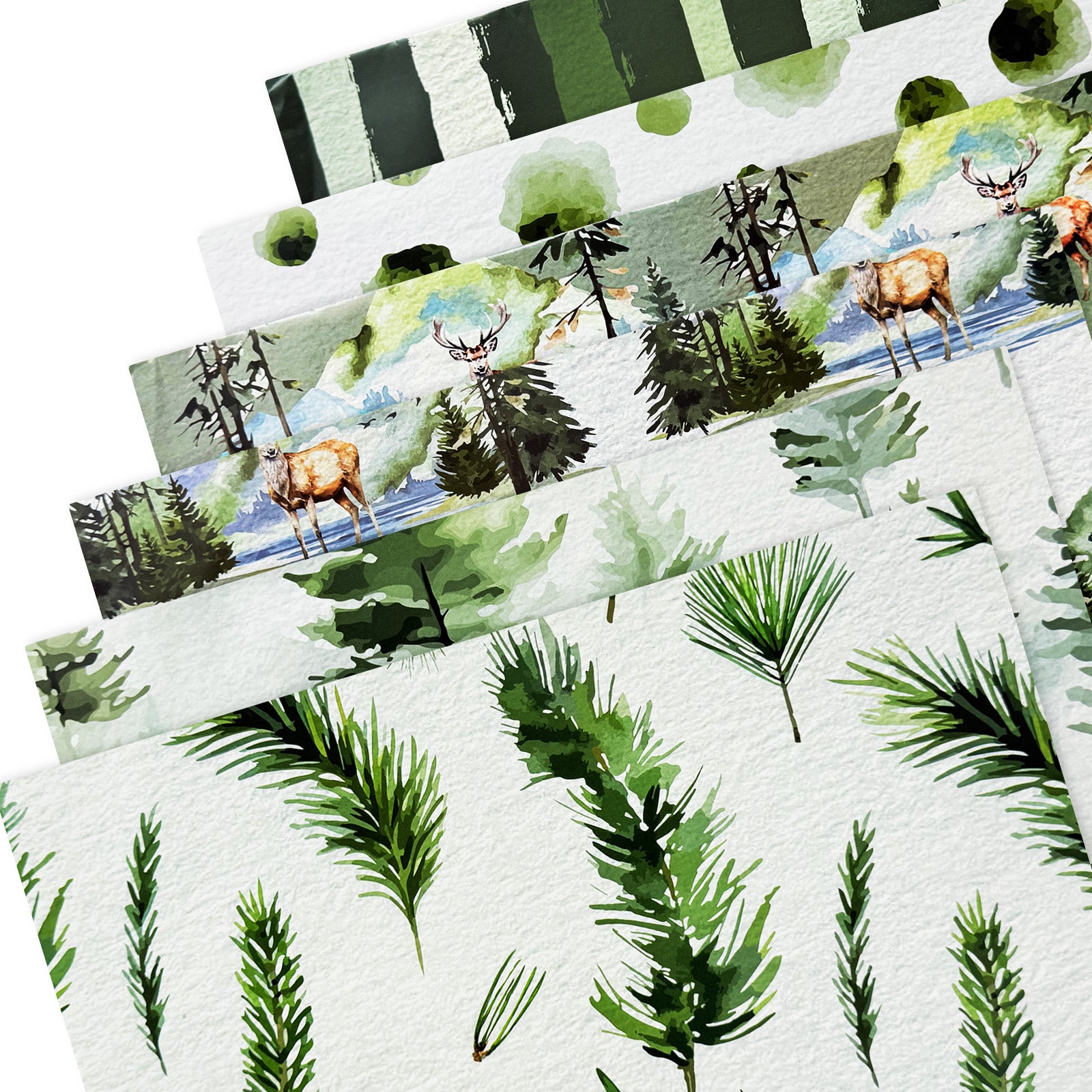 Wrapables 12pcs Christmas Wrapping Paper, Holiday Gift Wrap Paper Sheets Folded Flat, Green Nature