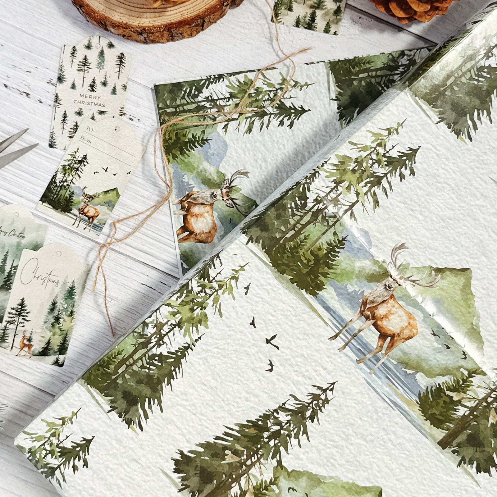 Wrapables 12pcs Christmas Wrapping Paper, Holiday Gift Wrap Paper Sheets Folded Flat, Green Nature