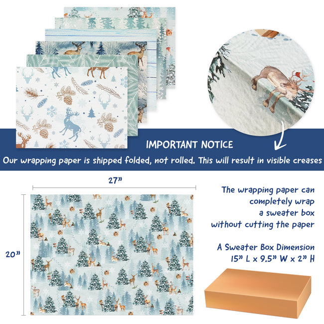 Wrapables 12pcs Christmas Wrapping Paper, Holiday Gift Wrap Paper Sheets Folded Flat, Slate Gray