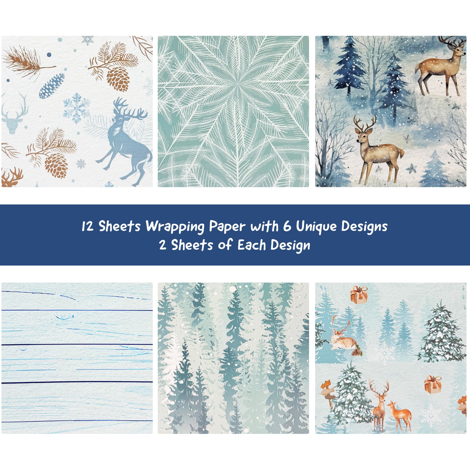 Wrapables 12pcs Christmas Wrapping Paper, Holiday Gift Wrap Paper Sheets Folded Flat, Slate Gray