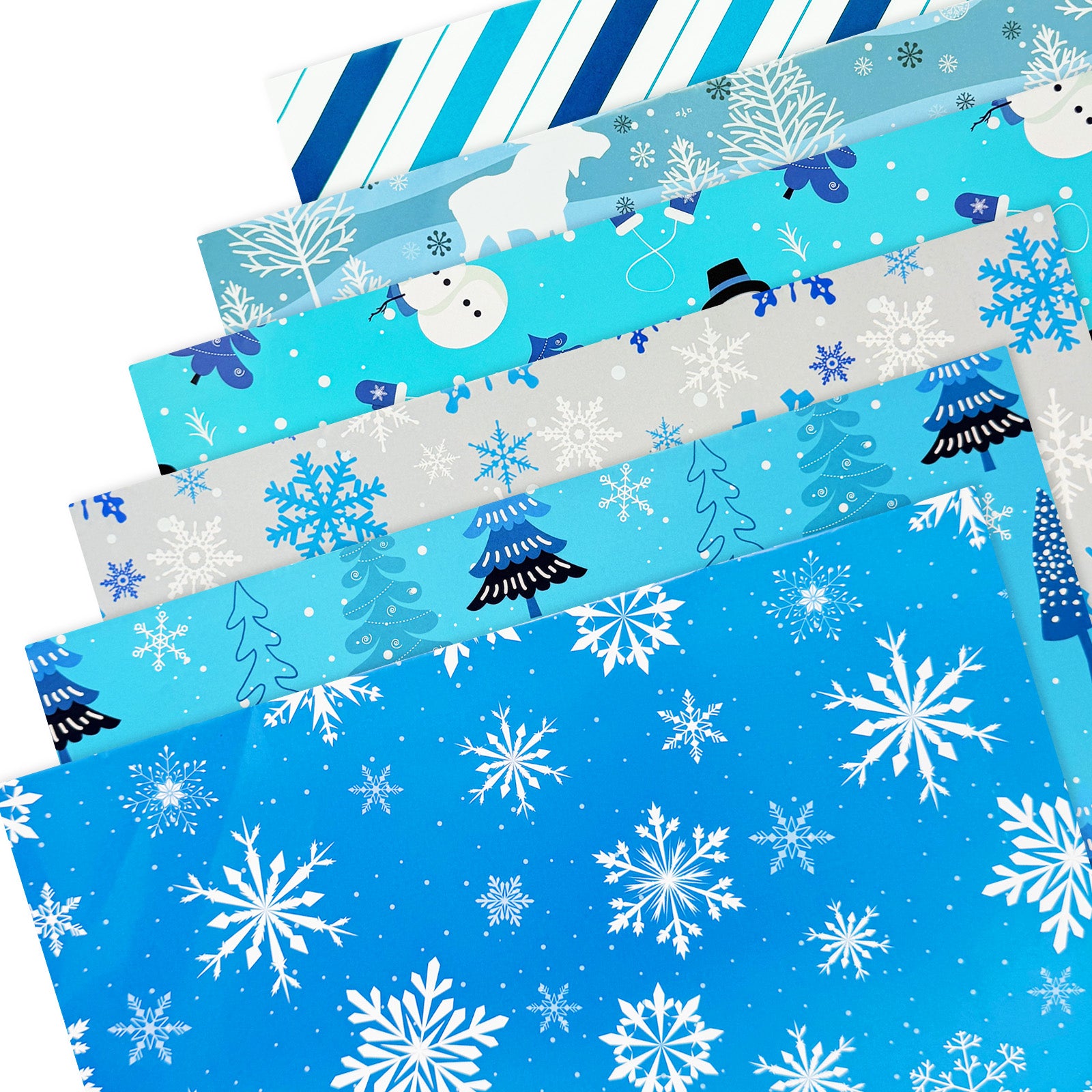 Wrapables 12pcs Christmas Wrapping Paper, Holiday Gift Wrap Paper Sheets Folded Flat, Blue Snowflake