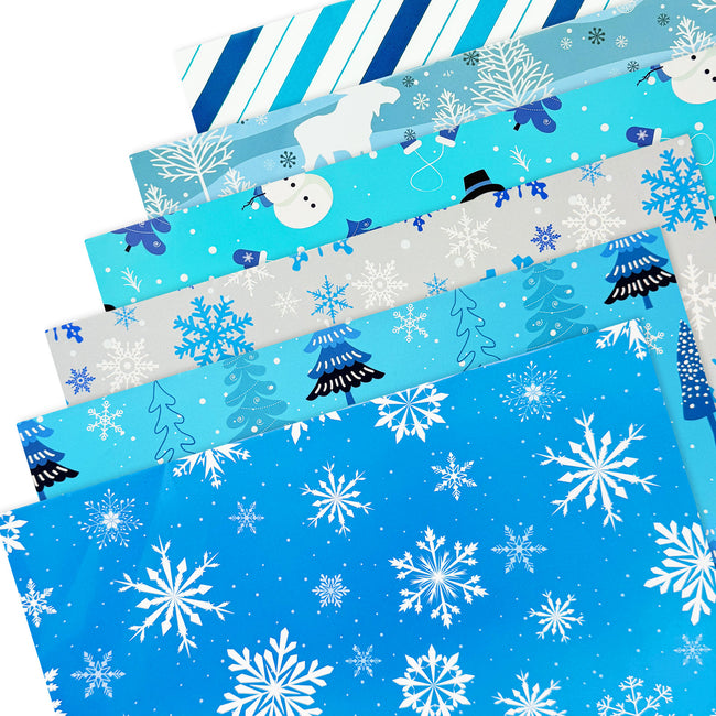 Wrapables 12pcs Christmas Wrapping Paper, Holiday Gift Wrap Paper Sheets Folded Flat, Blue Snowflake