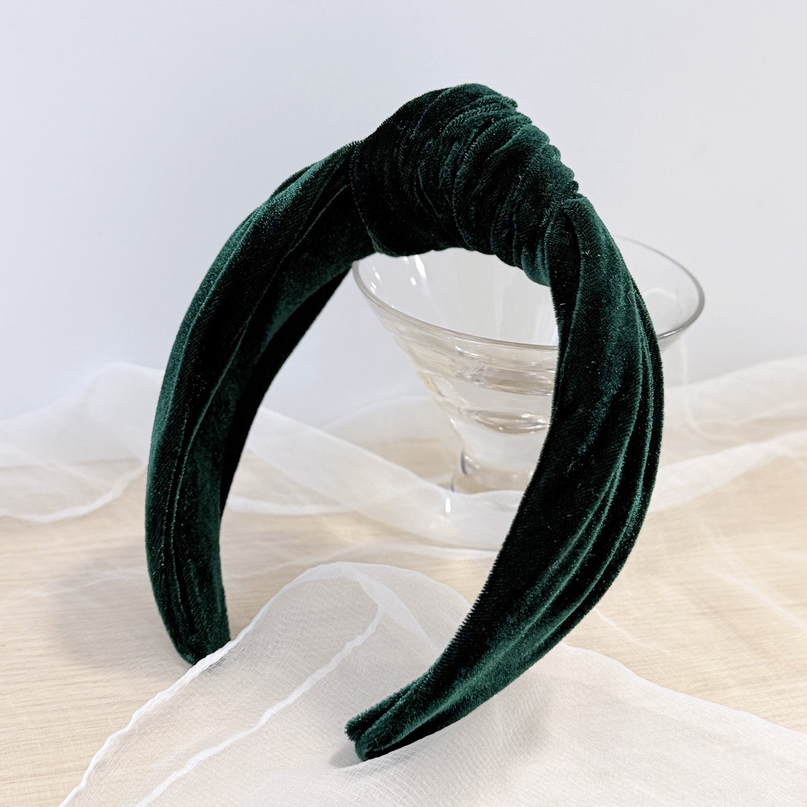 Wrapables Wide Top Knot Velvet Headbands, Dark Green