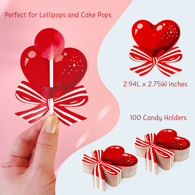 Wrapables Valentines Lollipop Paper Card Candy Holders 100pc