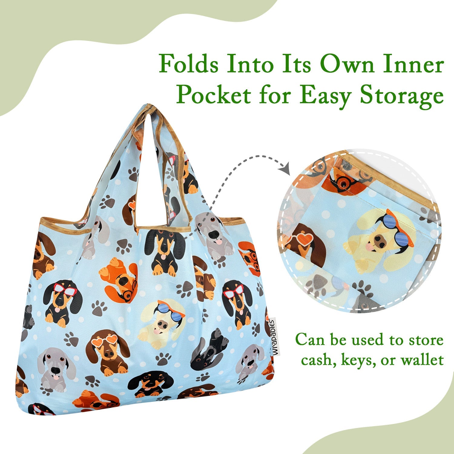 Wrapables Large Foldable Tote Nylon Reusable Grocery Bags