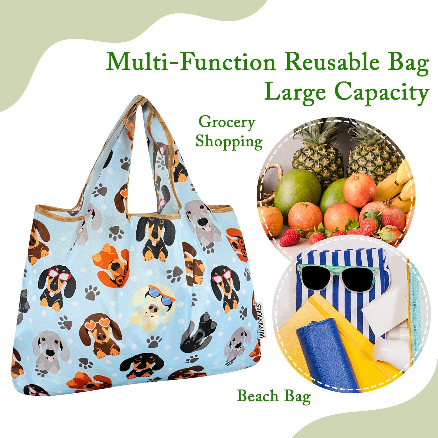 Wrapables Large Foldable Tote Nylon Reusable Grocery Bags
