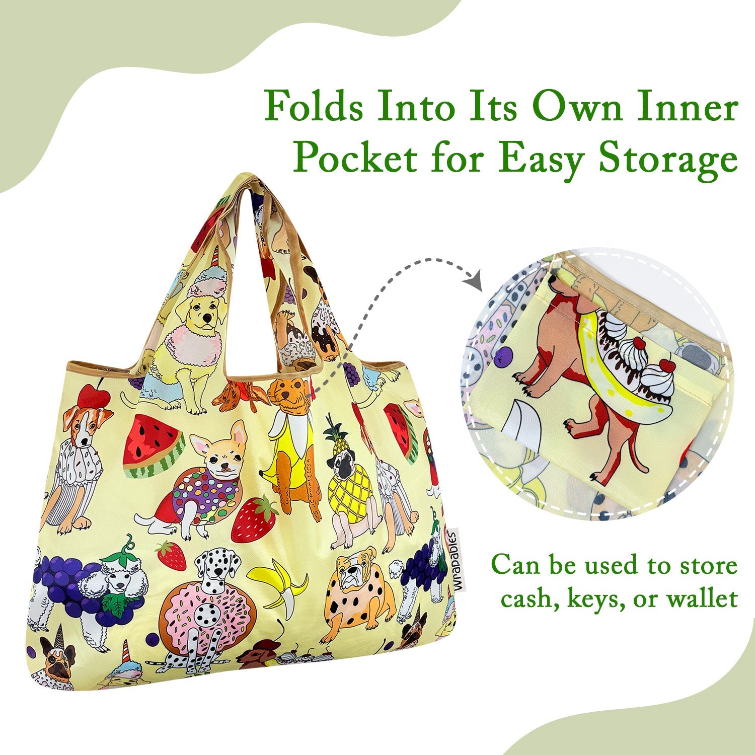 Wrapables Large Foldable Tote Nylon Reusable Grocery Bags