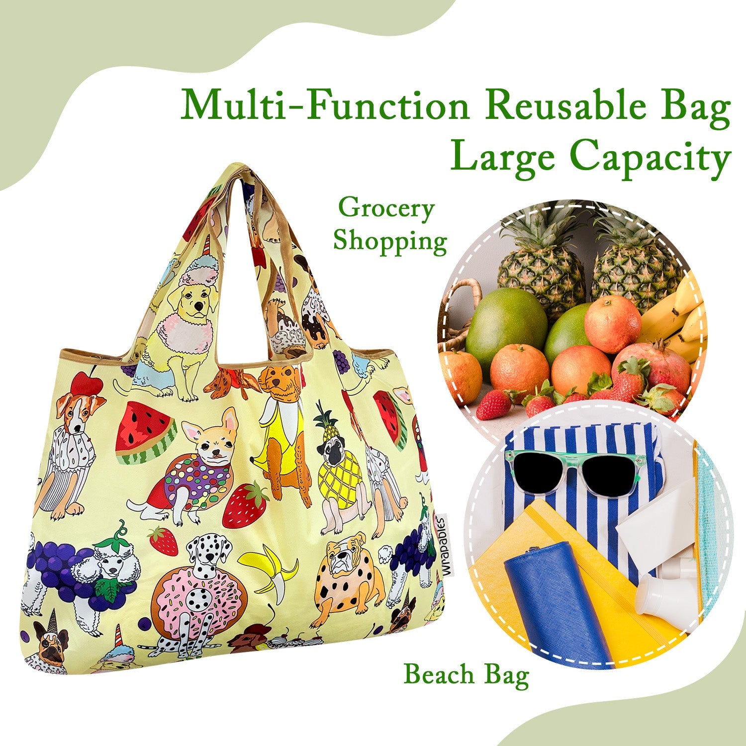Wrapables Large Foldable Tote Nylon Reusable Grocery Bags