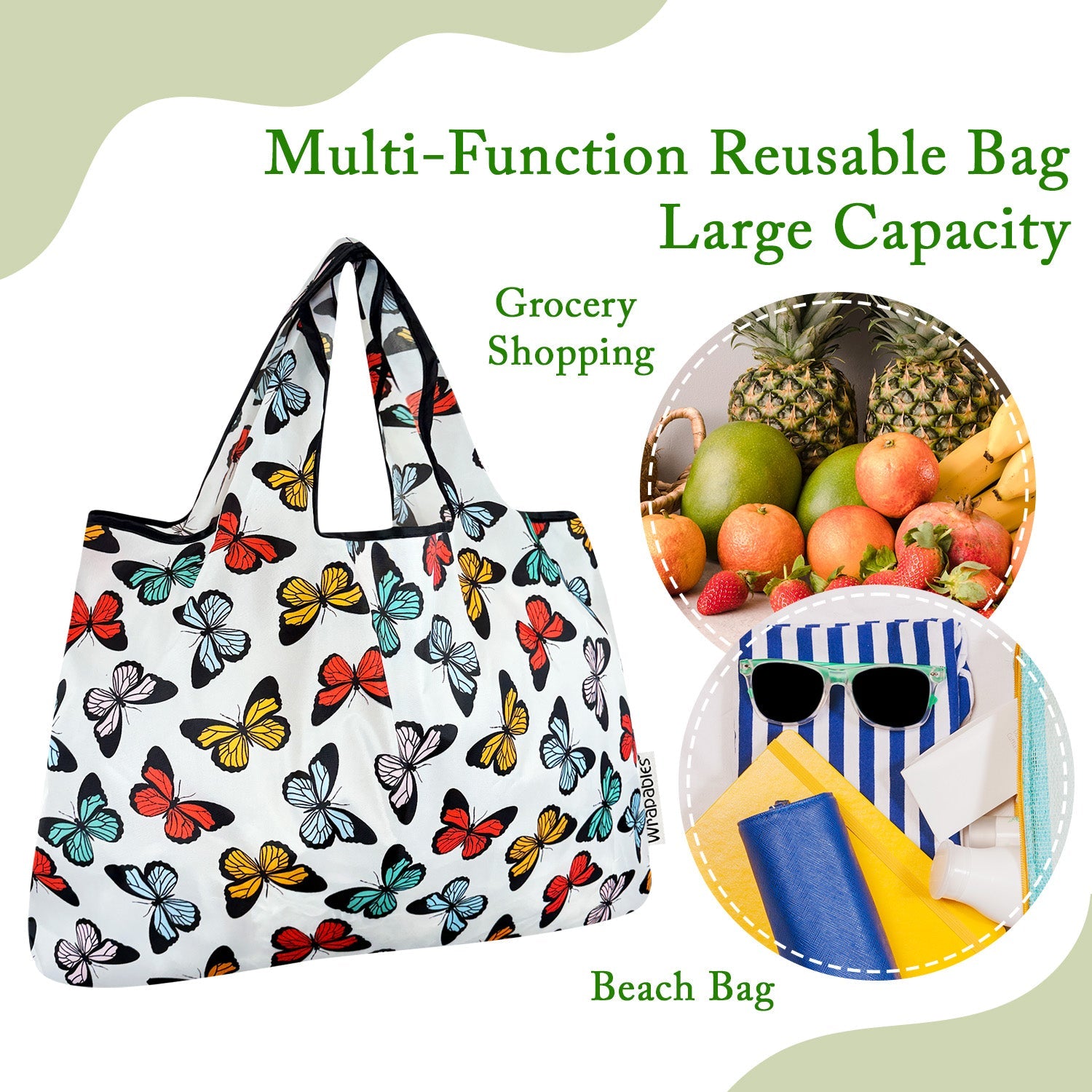 Wrapables Large Foldable Tote Nylon Reusable Grocery Bags