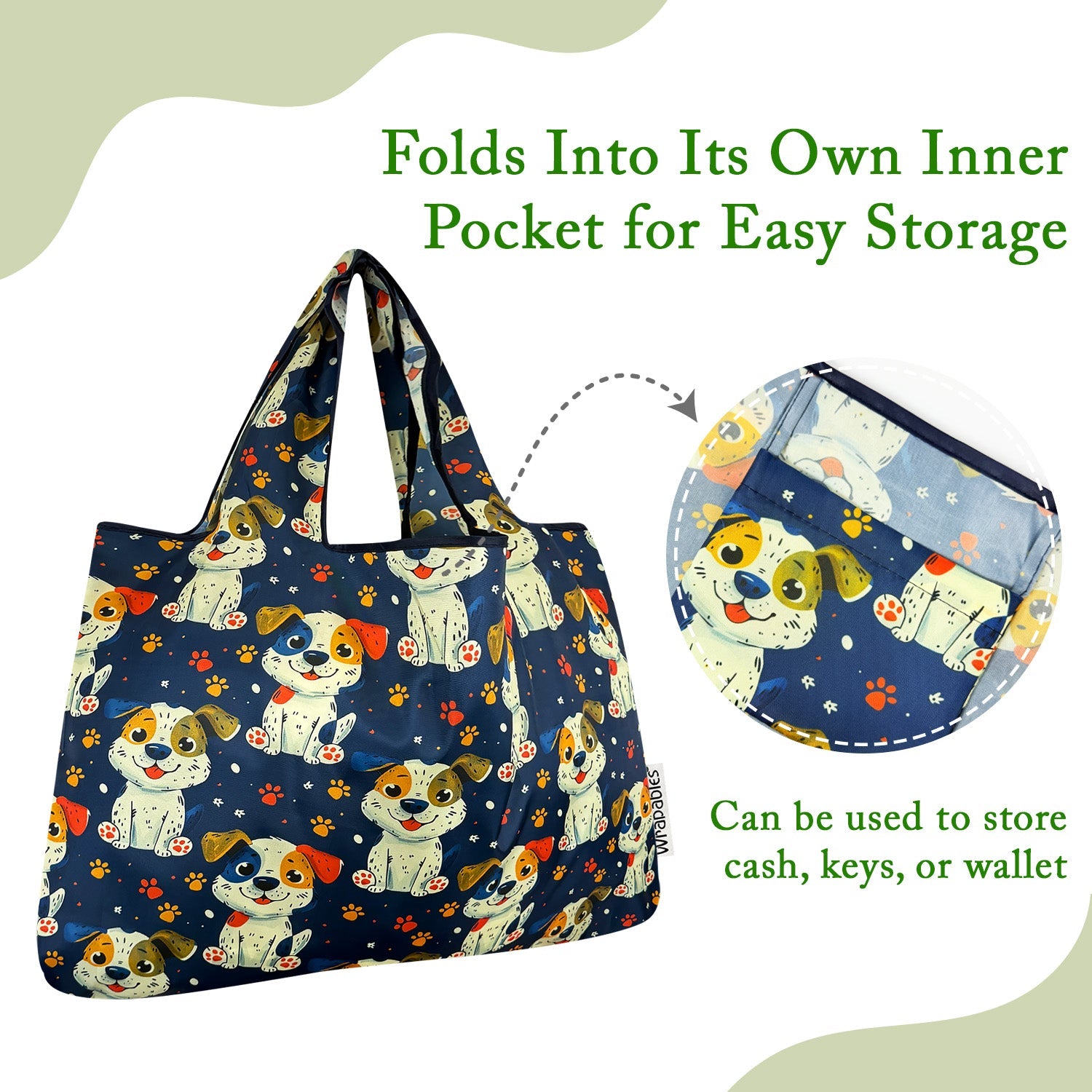 Wrapables Large Foldable Tote Nylon Reusable Grocery Bags