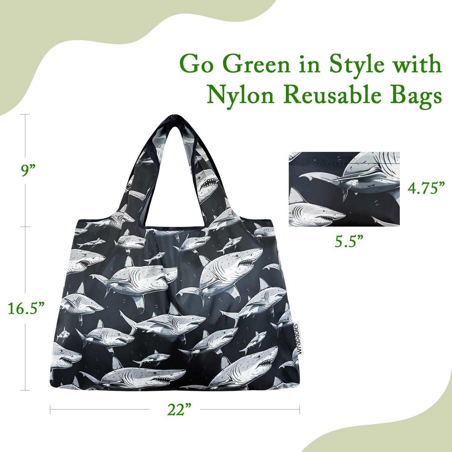 Wrapables Large Foldable Tote Nylon Reusable Grocery Bags