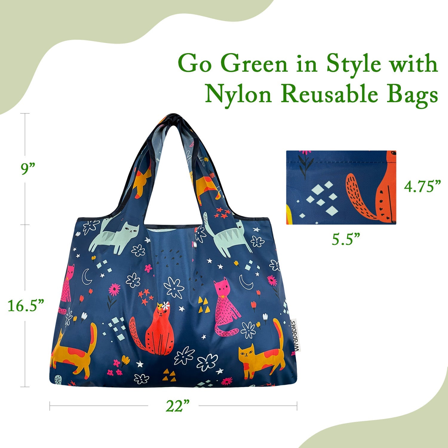 Wrapables Large Foldable Tote Nylon Reusable Grocery Bags